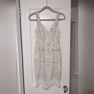 White and Tan Patterned Dress